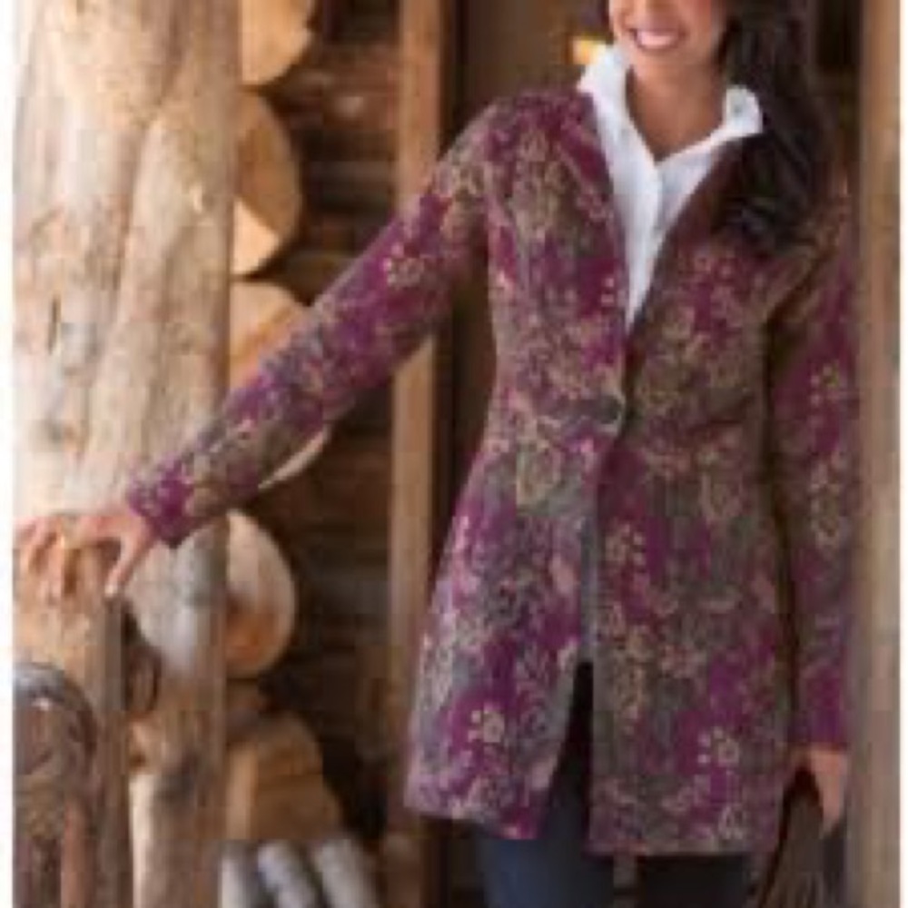 Soft Surroundings floral tapestry print jacket. US 1x